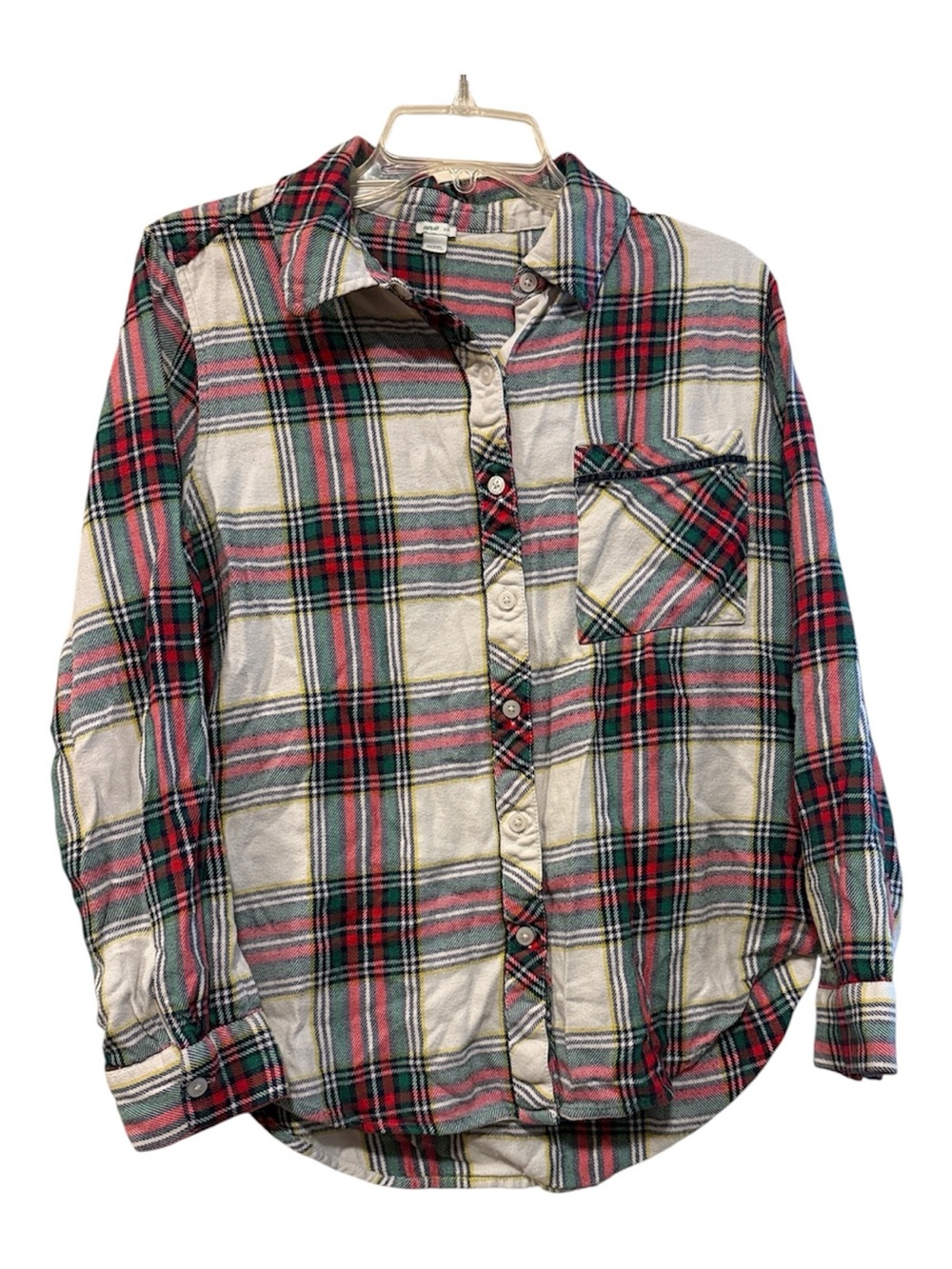 Plaid Button-Up Women’s Sleep Shirt in Red & Green size S/P
